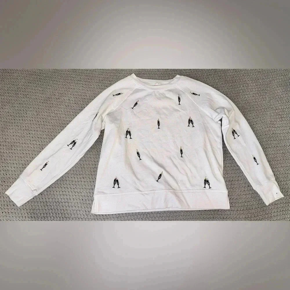 Philosophy Republic White Sweater with Champagne Glass Bubbles Size XS